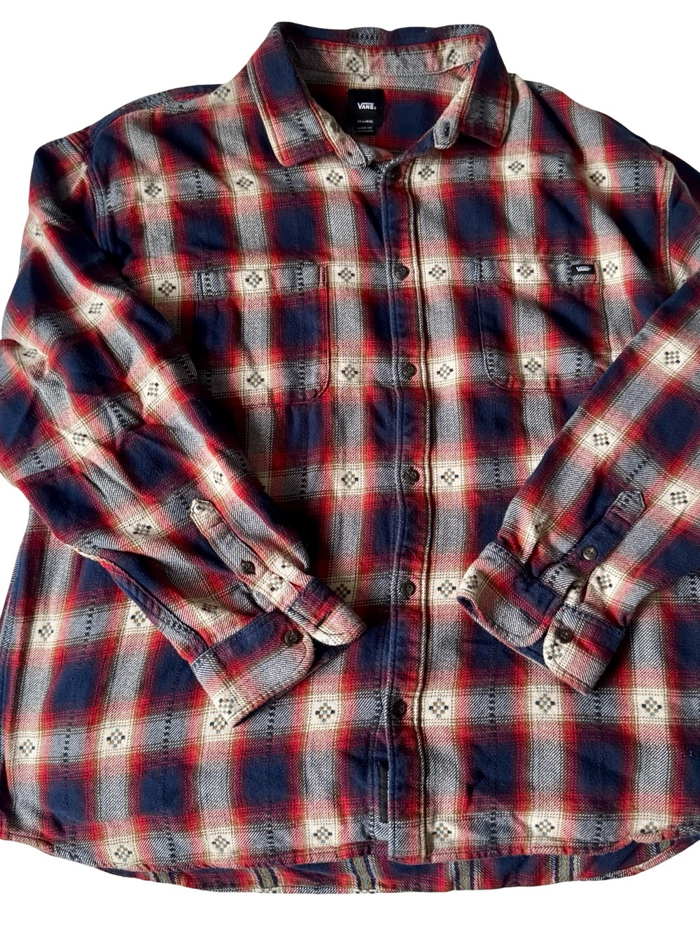 VANS Men's Loose Fit Cotton Flannel Plaid Button-Up Shirt Red/Blue Size XXL